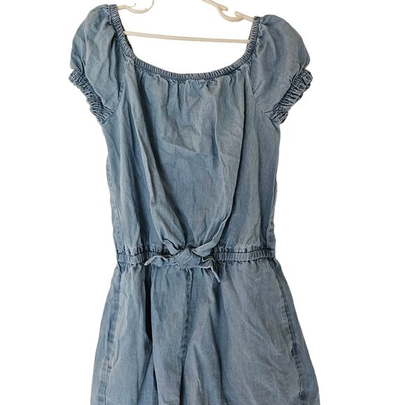GAP Girl's Soft Chambray Short Puff Sleeve One Piece Romper size 10 12 Years - Picture 2 of 4